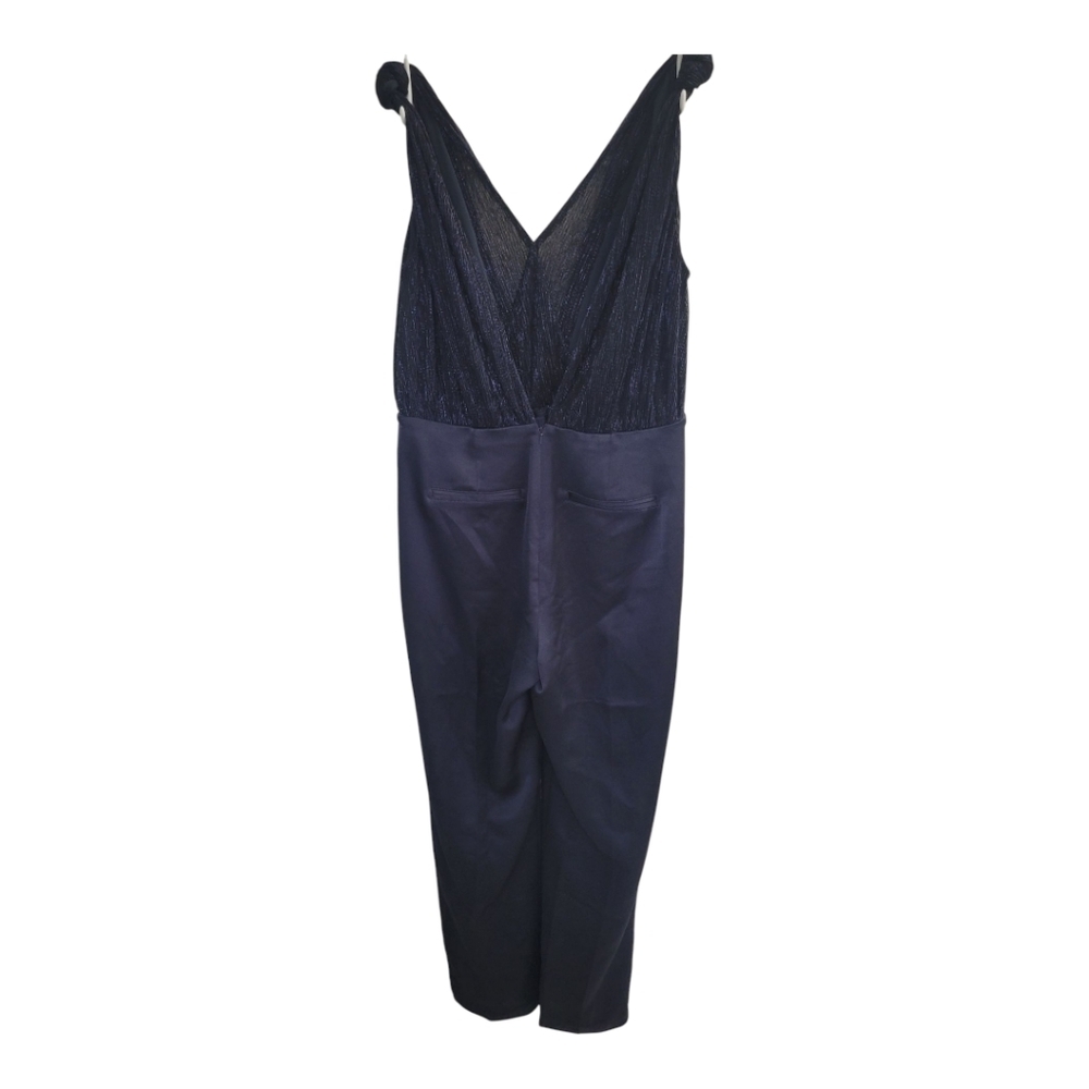 Reiss Margot Metallic & Satin Jumpsuit Navy Size 8 US NWT - Picture 5 of 14